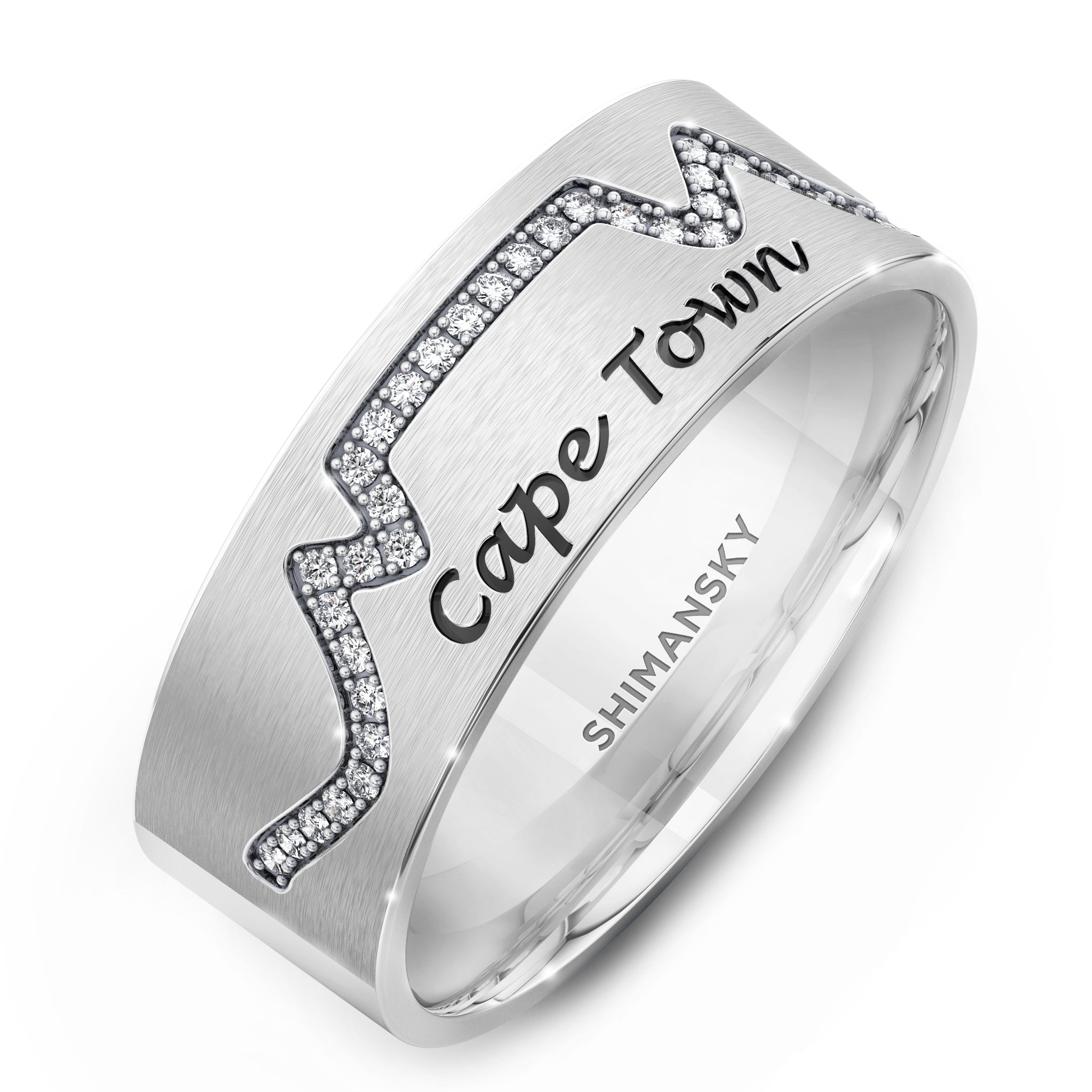 Gents Cape Town Ring Pavé in 14K white gold or silver