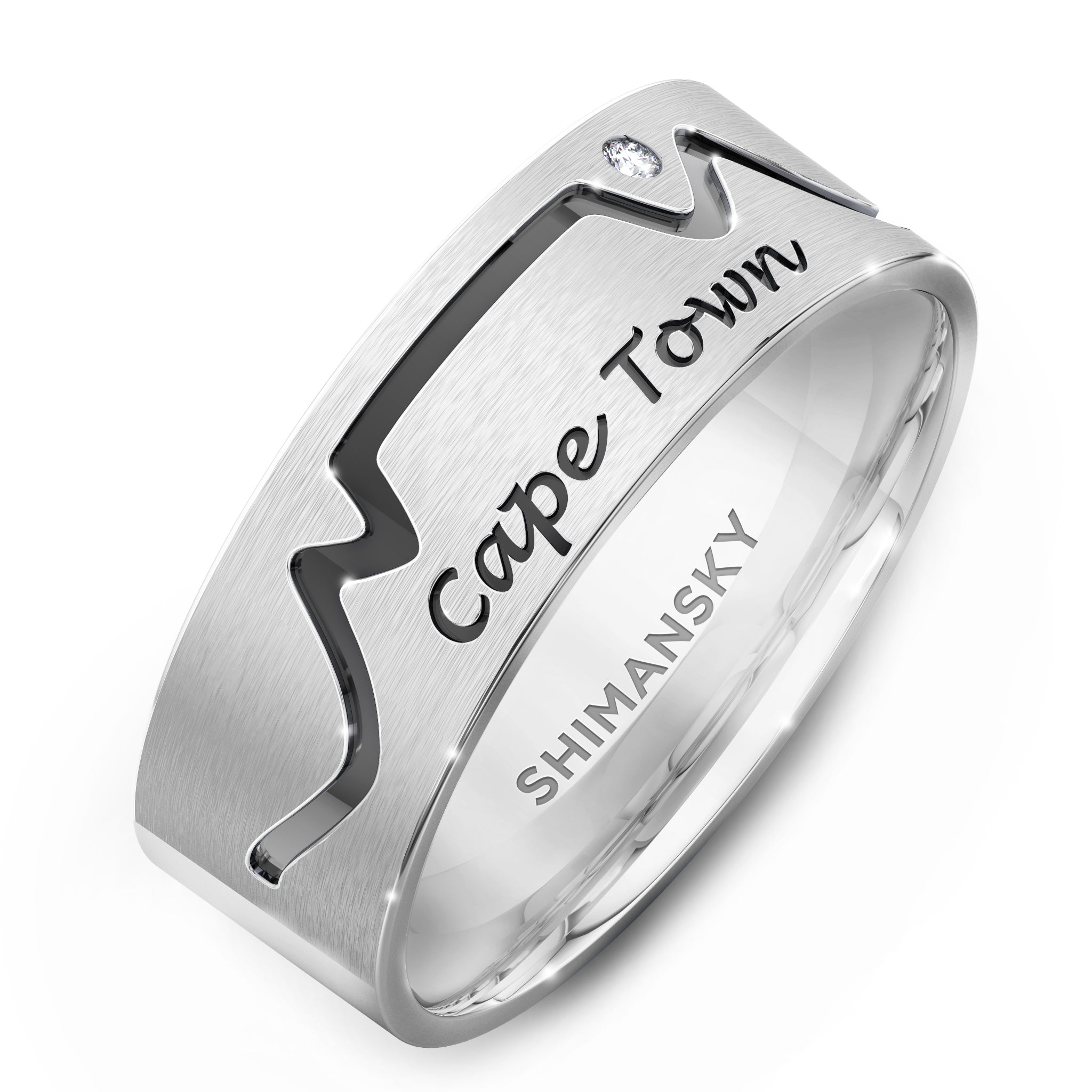 Gents Swiss Set Cape Town Ring in 14k white gold or silver 