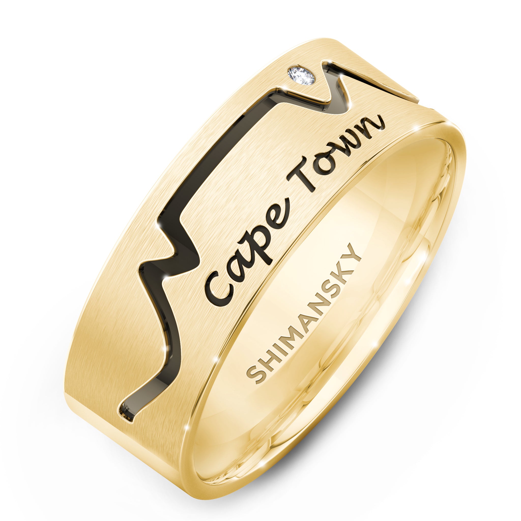 Gents Swiss Set Cape Town Ring in 14k yellow gold