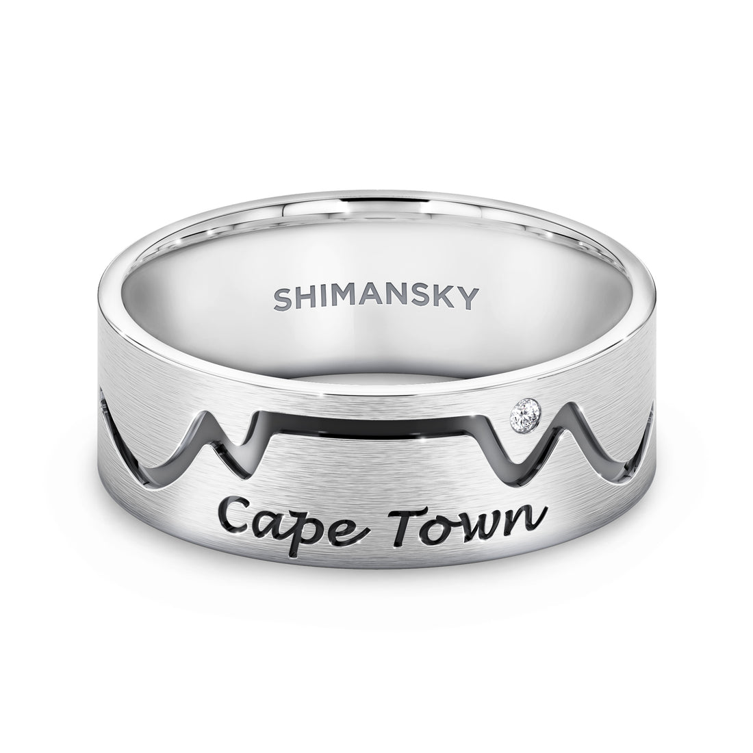 Gents Swiss Set Cape Town Ring in 14k white gold or silver