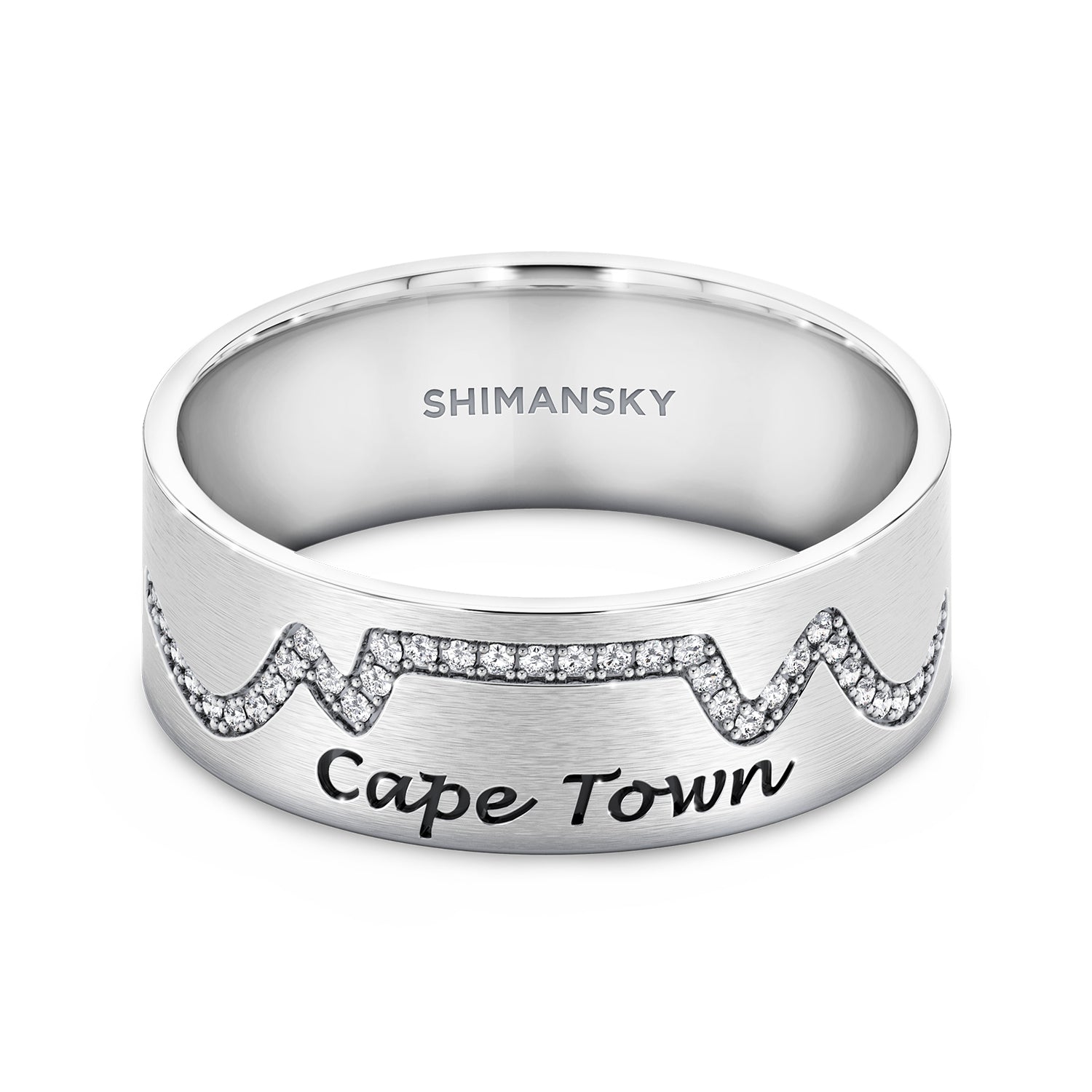 Gents Cape Town Ring Pavé in 14K white gold or silver