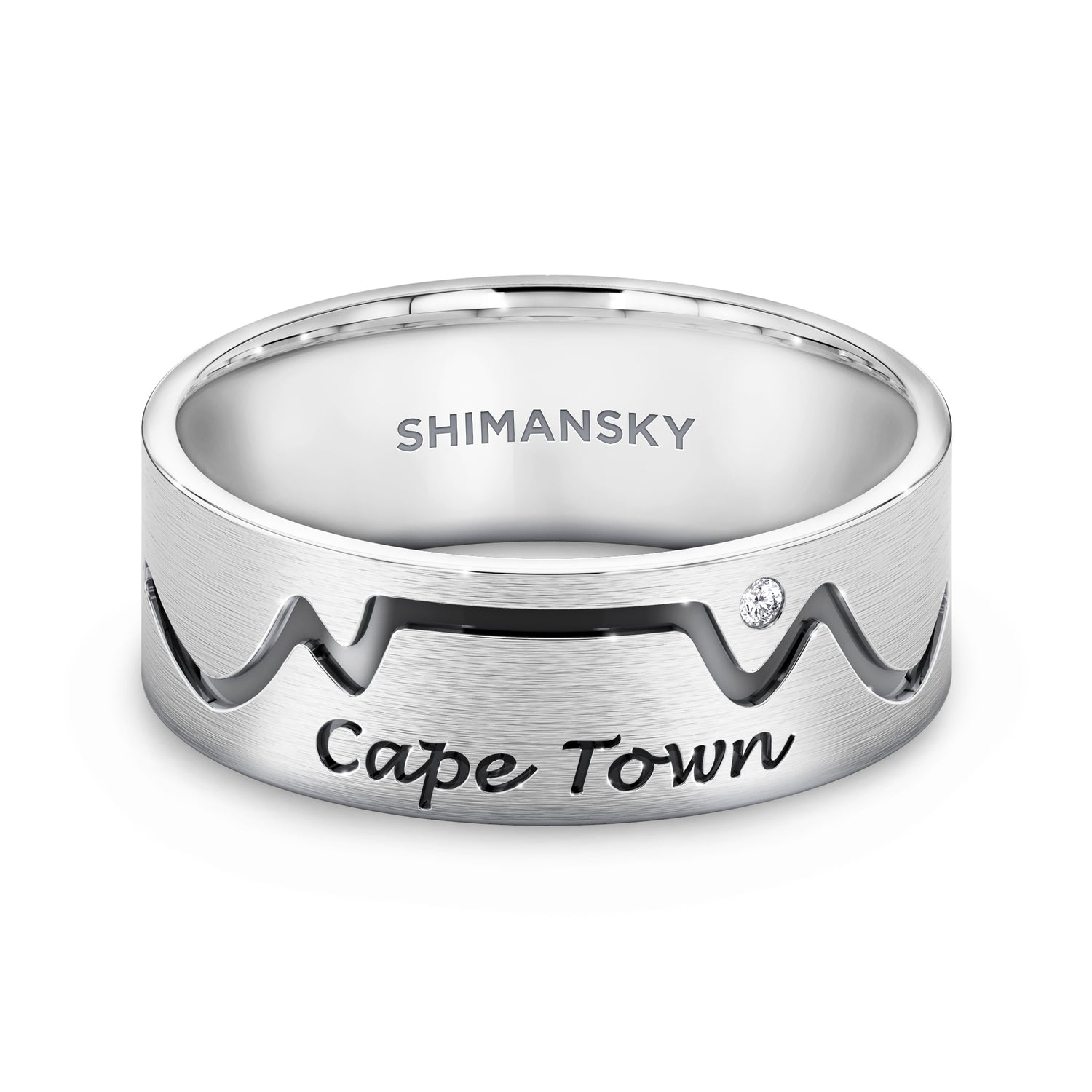 Gents Swiss Set Cape Town Ring in 14k white gold or silver 