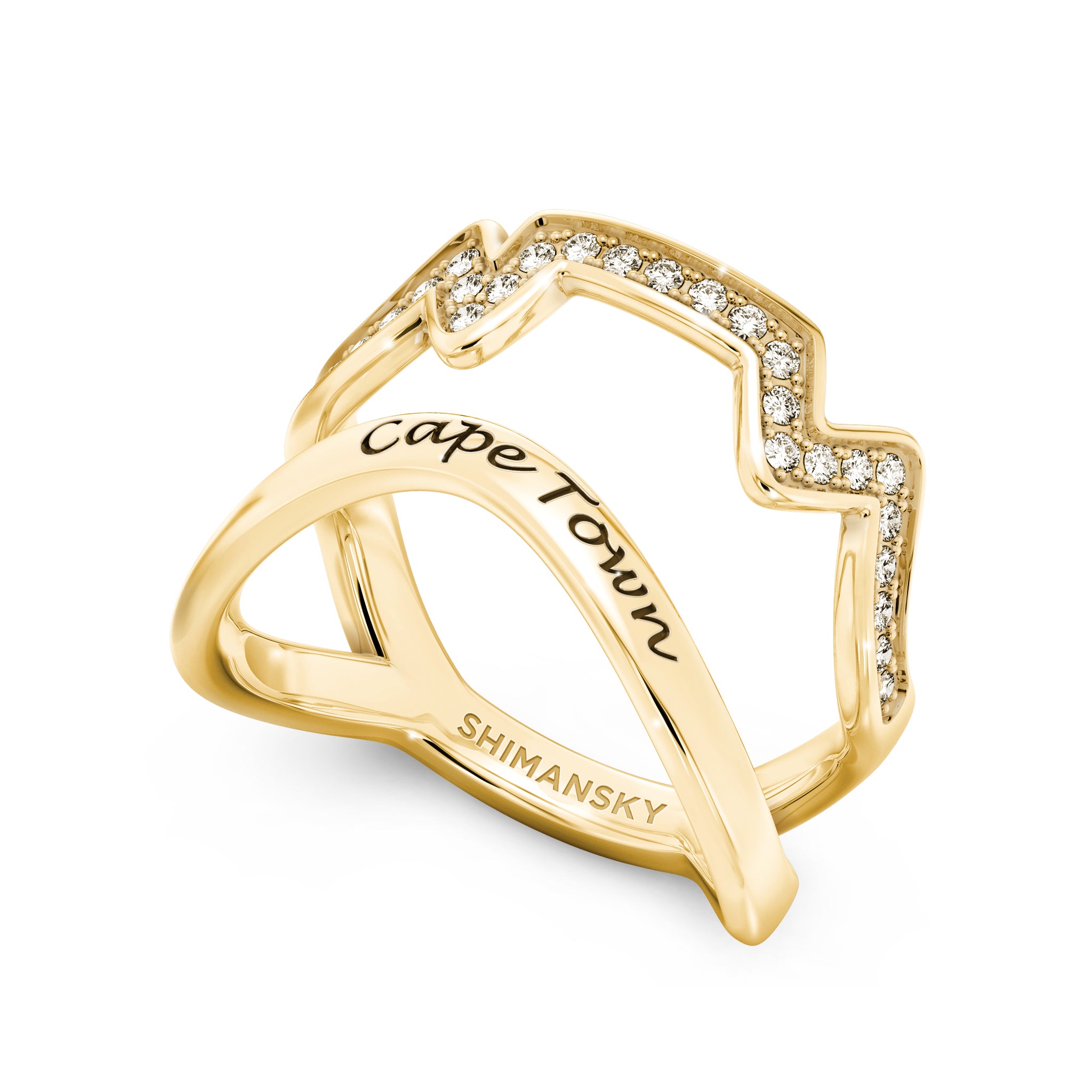 Half Pavé Cape Town Ring. in 14K yellow gold